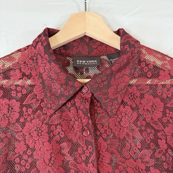 VTG Mobwife Red Lace Blouse WOMENS SIZE XL Whimsigoth Y2k Button Up NY&CO L/S - Picture 11 of 11